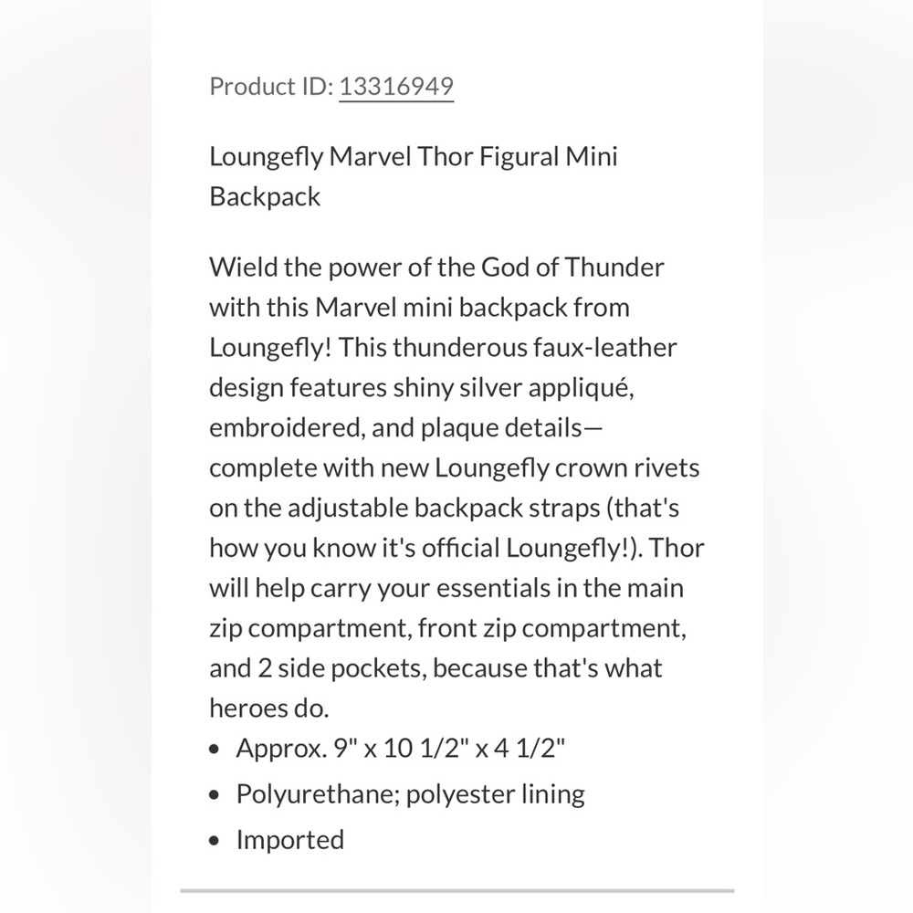 Loungefly Marvel Classic Thor Cosplay Mini Backpack - Picture 10 of 10